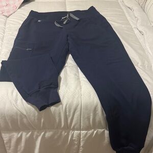 Figs Deep Blue Jogger Pants with Light Gray Drawstring